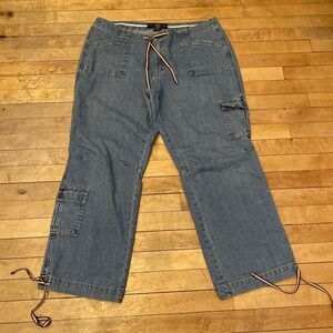 Venezia Jeans Women’s Size 18 Petite Drawstring Medium Wash Wide Leg Cargo